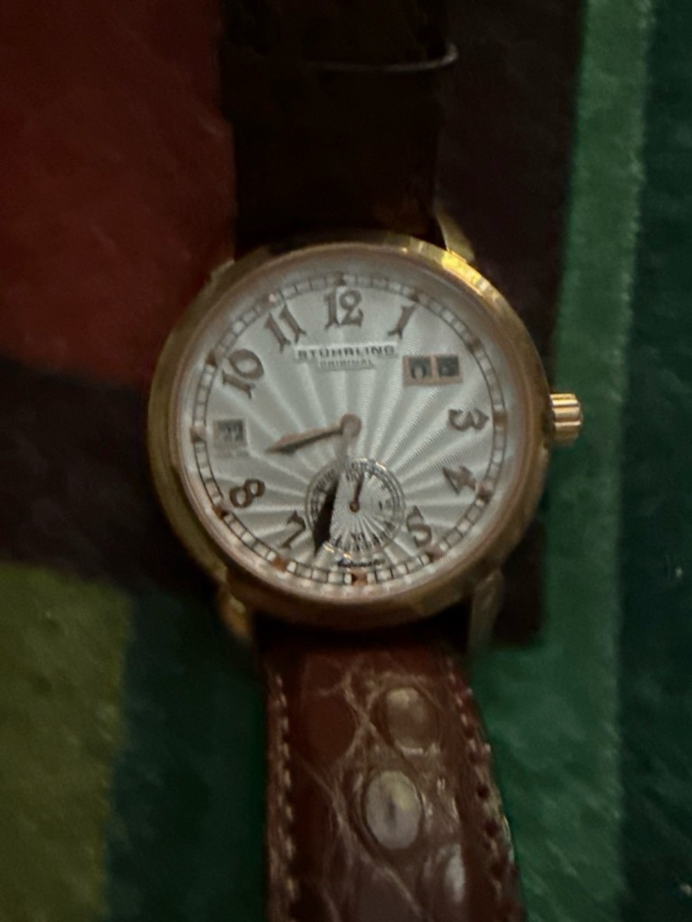 Stuhrling Original Gold Case Watch with White Dial and Brown Leather Strap